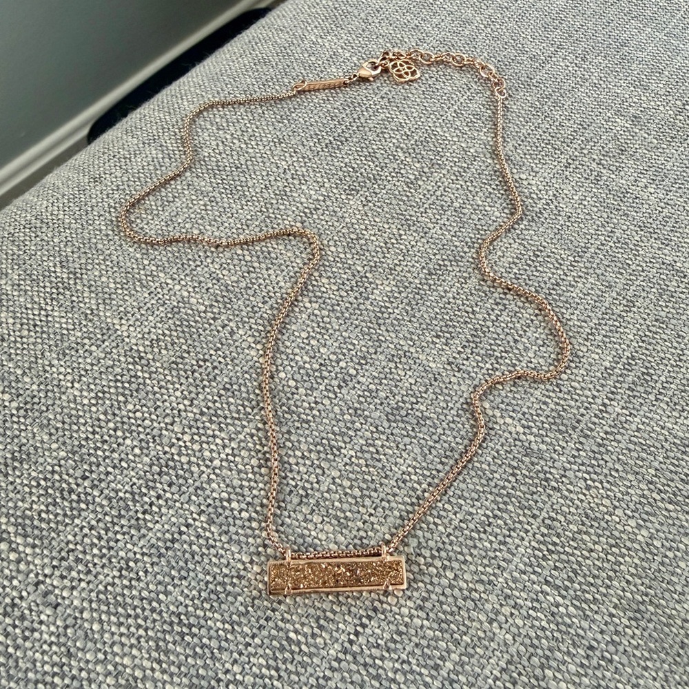 Kendra Scott Leanor Bar Sparkly Drusy Necklace In Rose Gold - Picture 2 of 5
